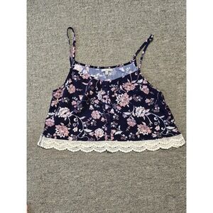 Charlotte Russe Floral Tank Crop Top Lace Trim Size L Y2K Boho